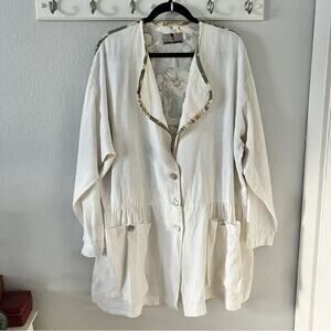 Vintage Crunch White & Floral Linen Lagenlook Jacket
